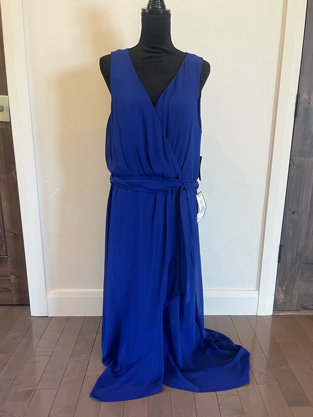 SLNY Sleeveless V-Neck Wrap Maxi Dress - Royal Blue 16 NWT
